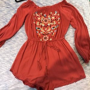 Maroon embroidered romper